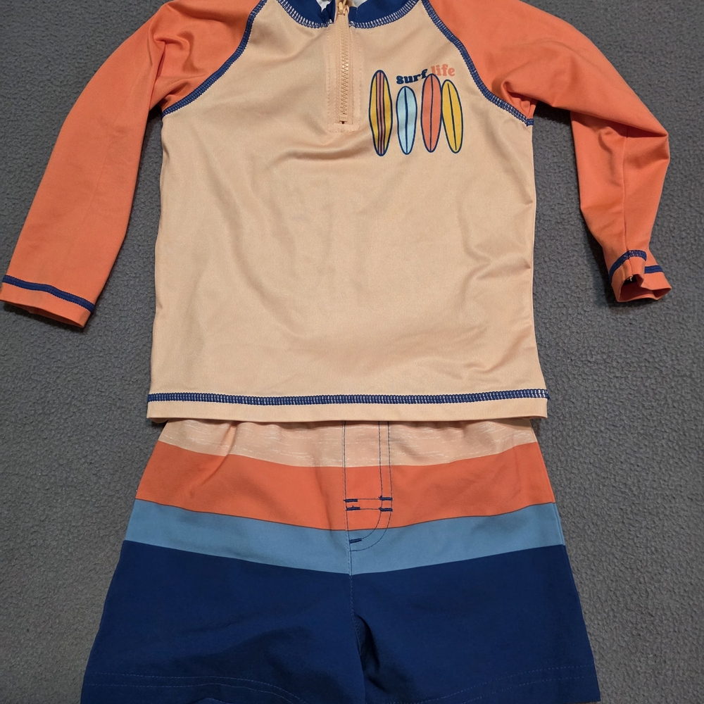 wonder nation Orange, Peach & Blue Kids Long Sleeve Rash Guard Set